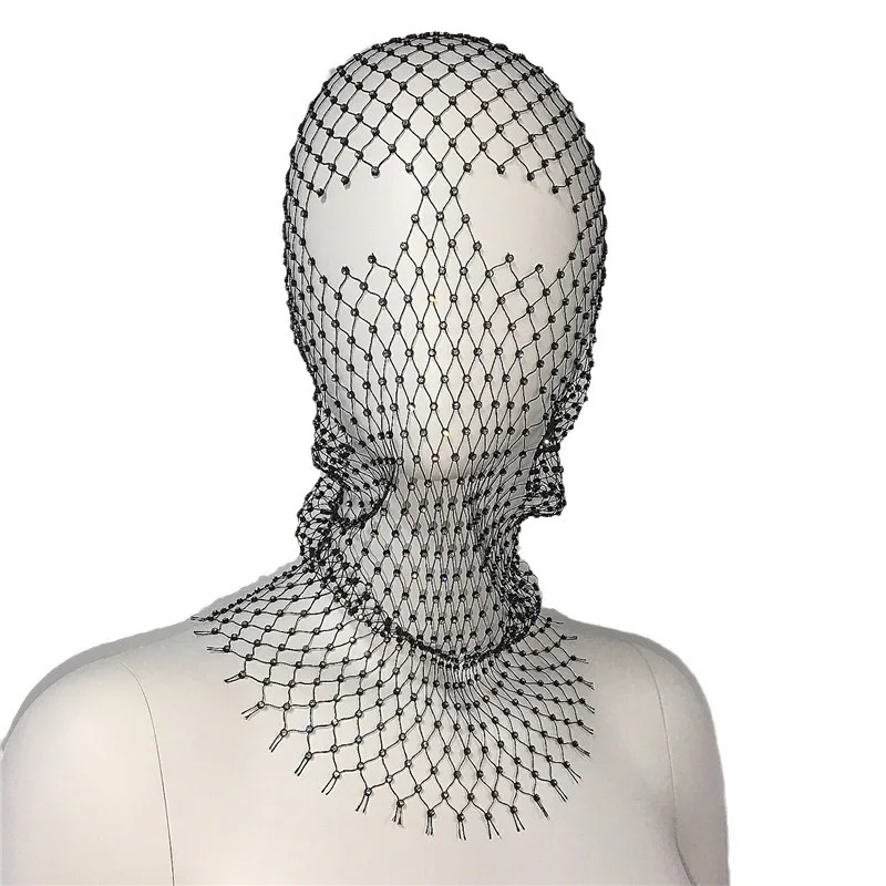 HZM-24140 Halloween Crystal Mesh Chain Hat Rhinestone Glitter Turban Breathable Headwear for Women