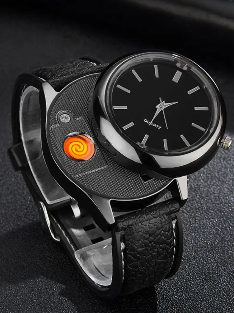 Creative and personalized watch USB electronic cigarette lighter Business watch rechargeable windproof lighter 2 in 1
