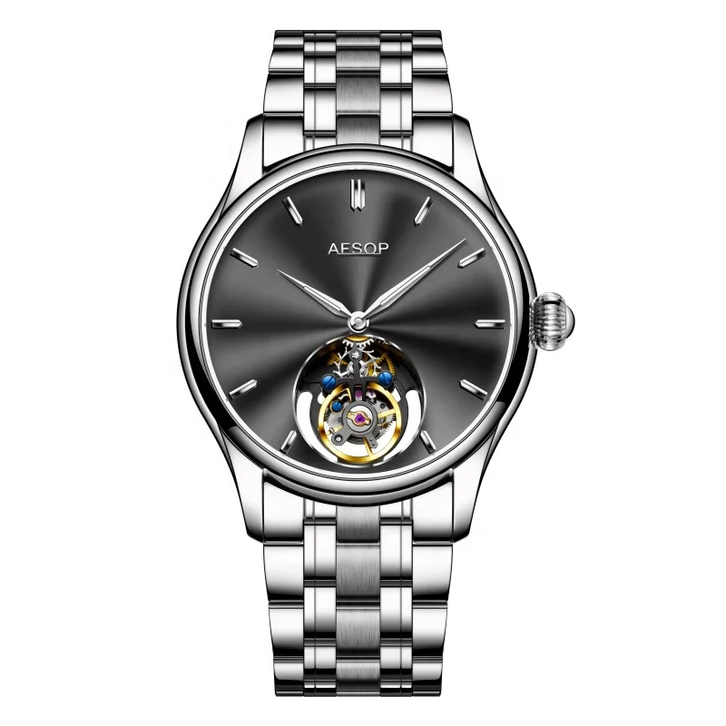 2024 AESOP New Design Anchor Flying Tourbillon Light Blue Watch Full Stainless Steel Mechanical Watch