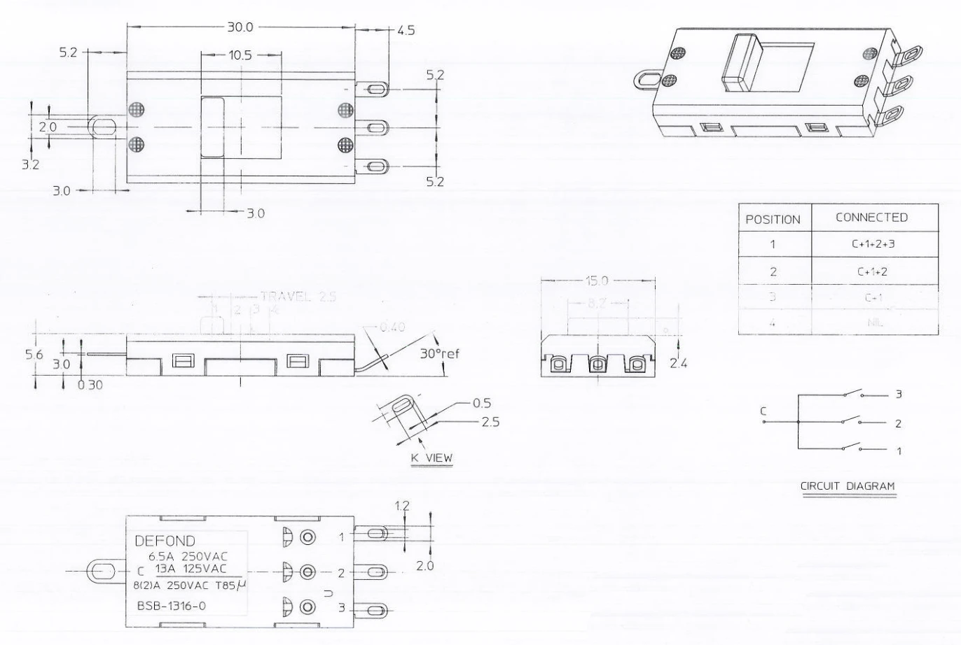 Dongguan slide switch factory wholesale SMD 6.5A 4 pin horizontal slide switch with PCB board