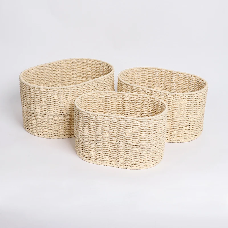 Bobai fusen handcraft metal wicker basket wholesale paper rope woven storage basket