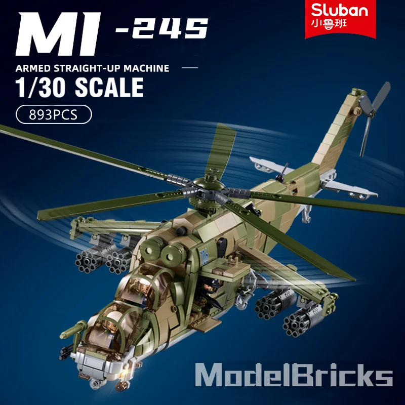 Sluban Building Block Toys B1137 MI-24S 3 IN 1 Armed Transport Helicopter Machine 893PCS Bricks Compatible With Leading Brands