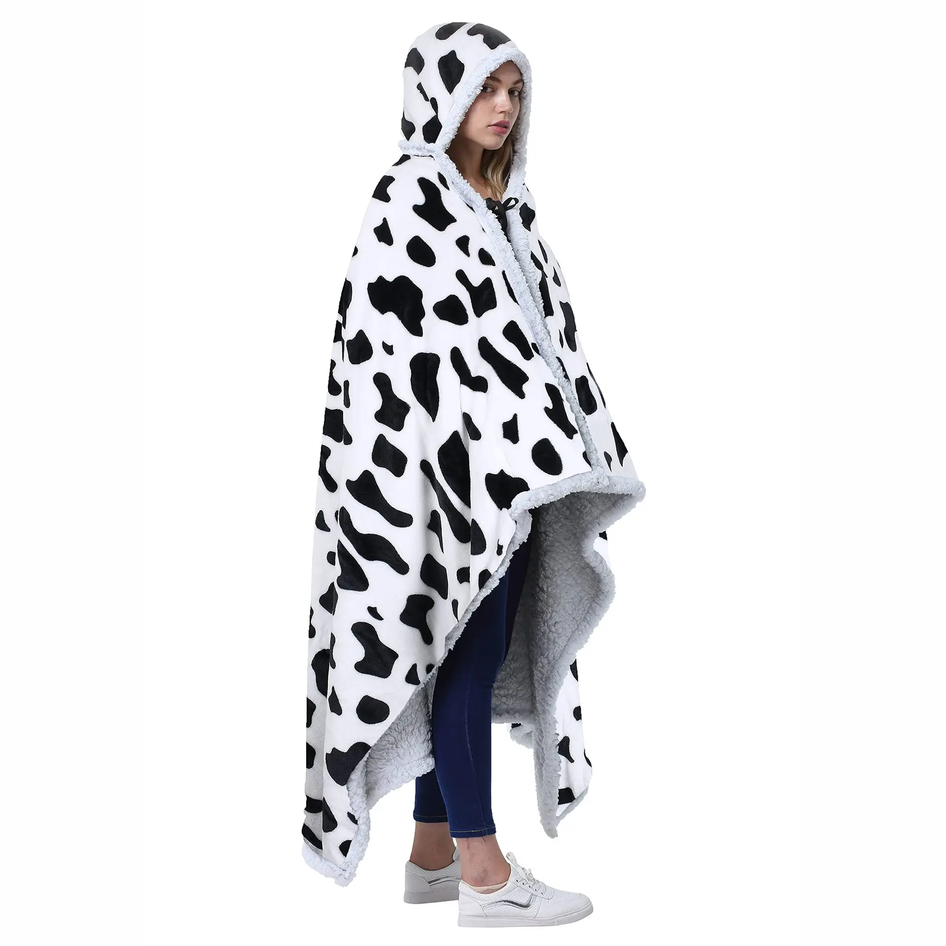 Factory Hotsale Wearable Blanket Hoodie Gifts for Ladies Printed Warm Blanket Sweatshirt Hoodie Blanket with Half Sleeves