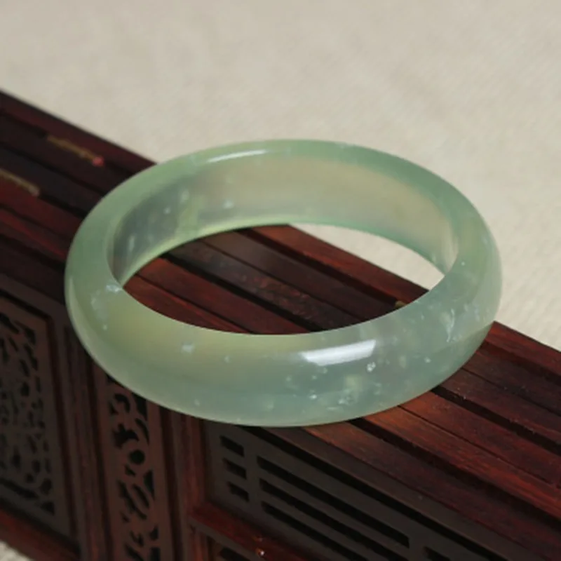 Certified Natural Xiuyan Jade Bangle Ice Green & Black Bracelet Flat