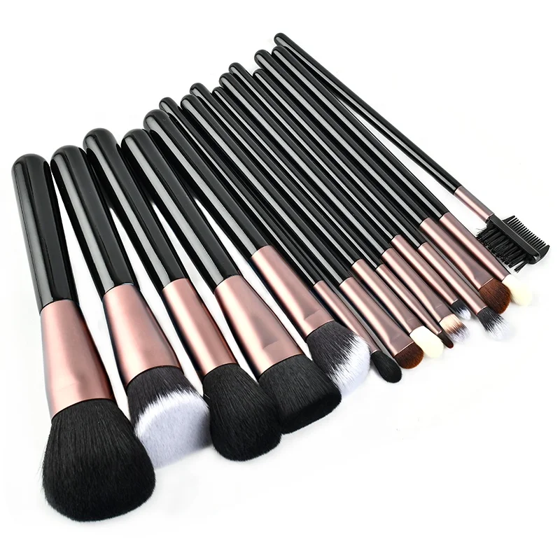 High end personalized Italian style custom Chocolate Aluminum Ferrule 15pcs  makeup brush set Hot sale