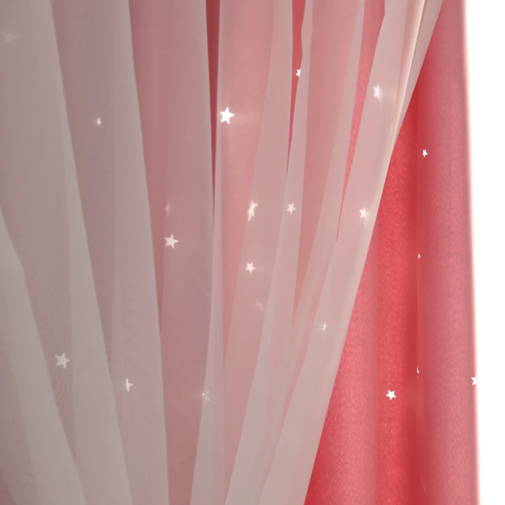 Blackout Curtains for Kid Girls Bedroom Living Room Darkening Stripe Double Layer Star Cut Out Home Decor Window Curtains