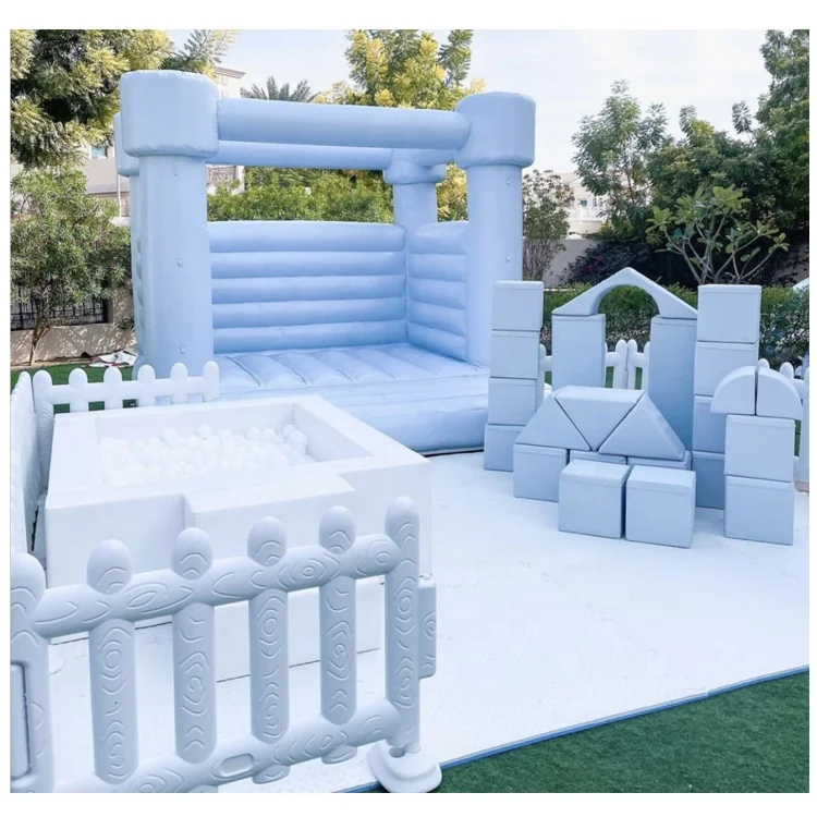 Custom soft play white set outdoor playground whit fences for kids party rental soft play equipment