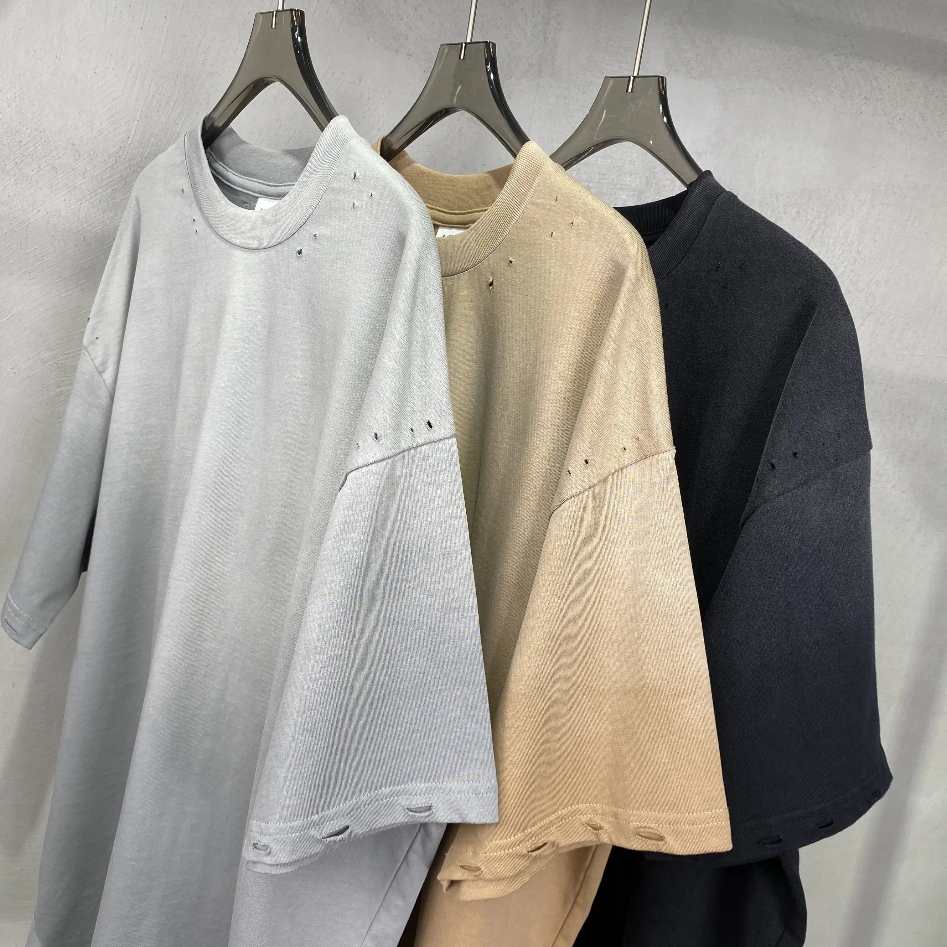 Oversized wholesale loose vintage custom acid-washed street wear high quality 100% cotton Combat War style T-shirts