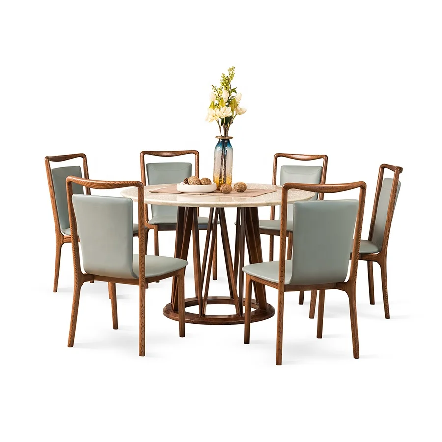 Round marble top table hotel dining room furniture nordic style modern wood dining table set style dining chairs