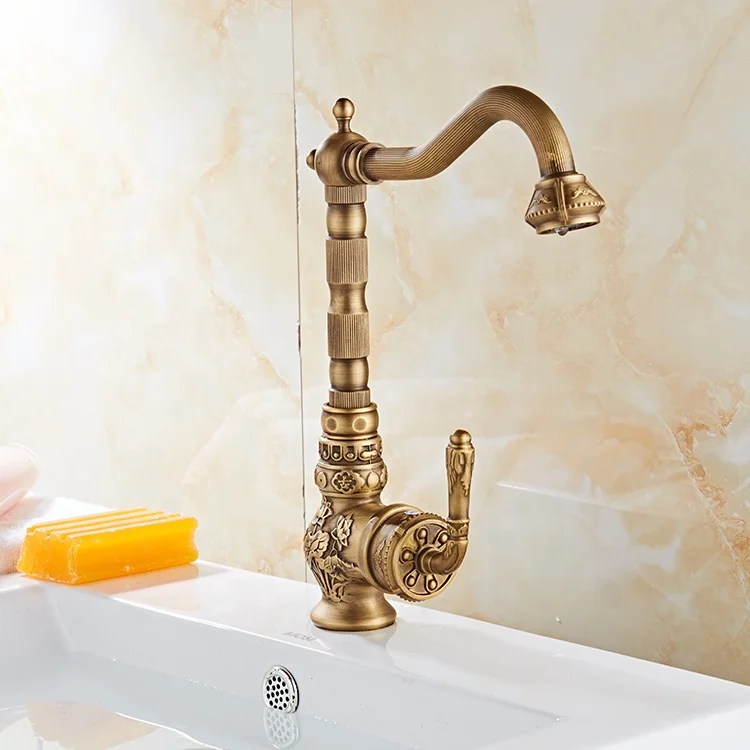 Single Handle European Style Kitchen Faucets Classic Antique Bronze Kitchen Tap