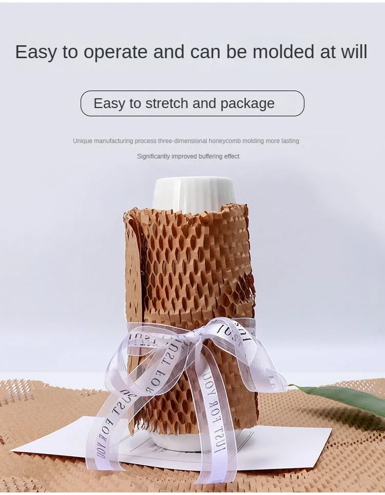 eco friendly Biodegradable Gift Wrapping Paper Roll Recycled Brown Perforated-Packing Honeycomb Kraft Paper Roll