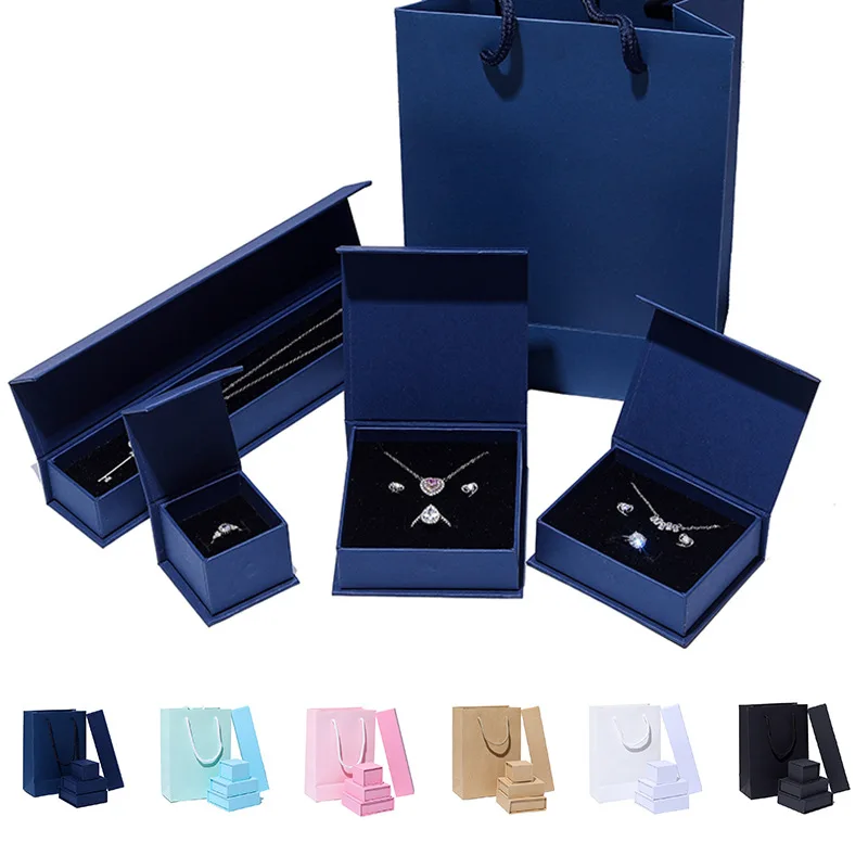 Wholesale Magnetic Closure Necklace Jewellery Gift Packaging Navy Blue Bracelet Box Paper with Logo