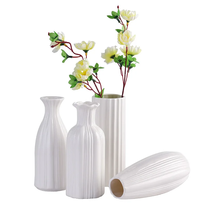 
Modern simple ceramic white vase Nordic living room home dry flower arrangement decorations handicraft ornaments 