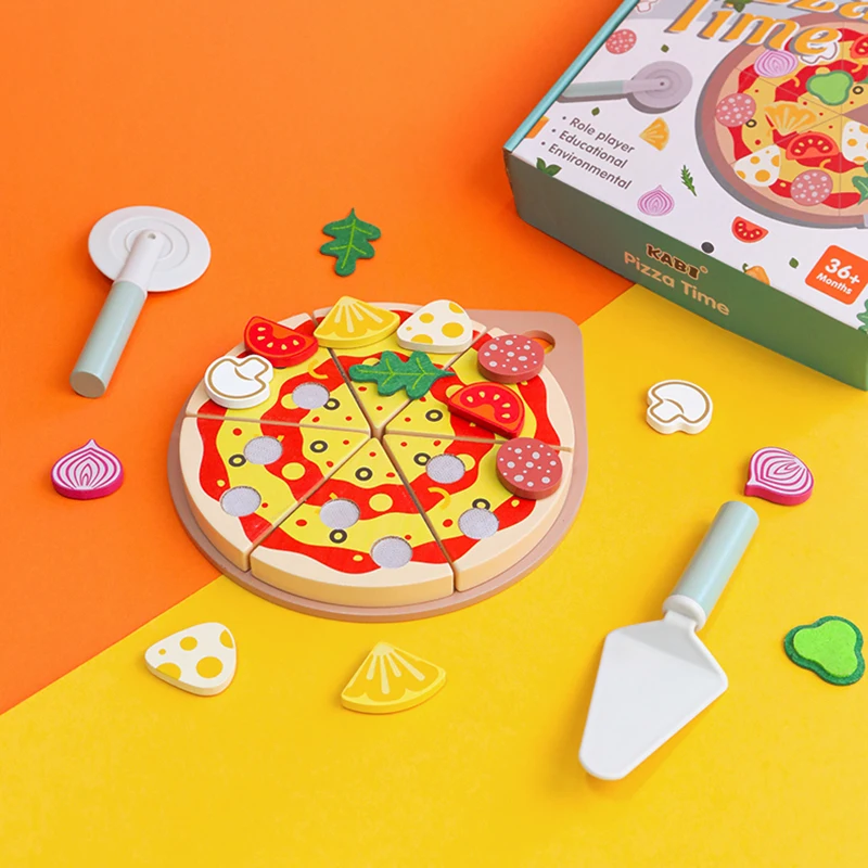 Wooden kids pretend play fruit vegetable cutting pizza toy wood simulation food  kitchen toys for Children cooking role play