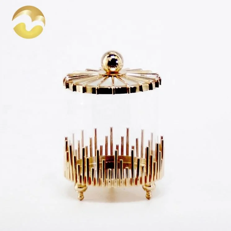 Low price iron&glass gold storage storage jar small