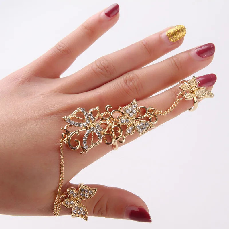  2022 Fashion Jewelry Gift Sparkling Diamond Butterfly Finger Rings Gold Color Insect Shape Cubic