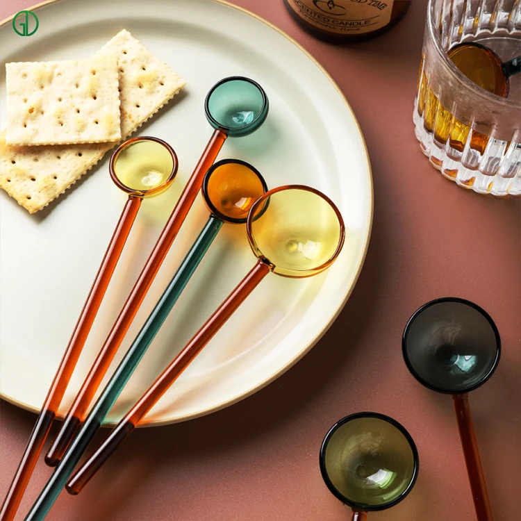 Wholesale Dishwasher available Decorative Long Handle Ice Cream Wedding Dessert Yogurt Milk Coffee Stirring Glass Spoon