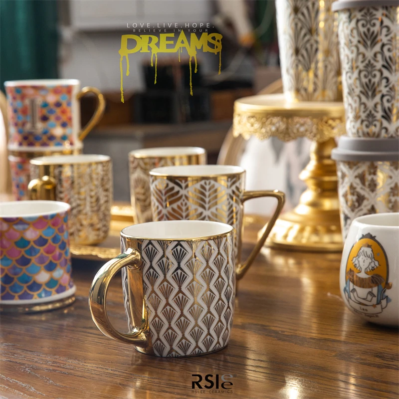 factory custom ceramic executive mug ceramic coffee mug tea with gold handle sublimate mugs polimero