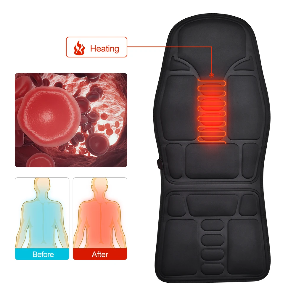 Home Office Chair Massage Pad Neck Lumbar Back Mattress, Electric Heating Massage Cushion Vibration Car Seat Massager