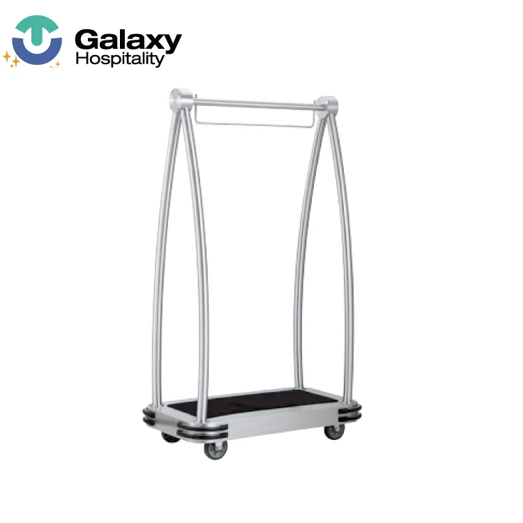
4 Wheels Stainless Steel Gold Color Used Hotel Bellman Luggage Trolley Cart For Sale 