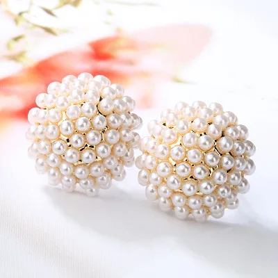 Faux Baroque Pearl Beaded Flower Stud Earrings Korean Cute Cultured Freshwater Pearl Post Stud Earrings
