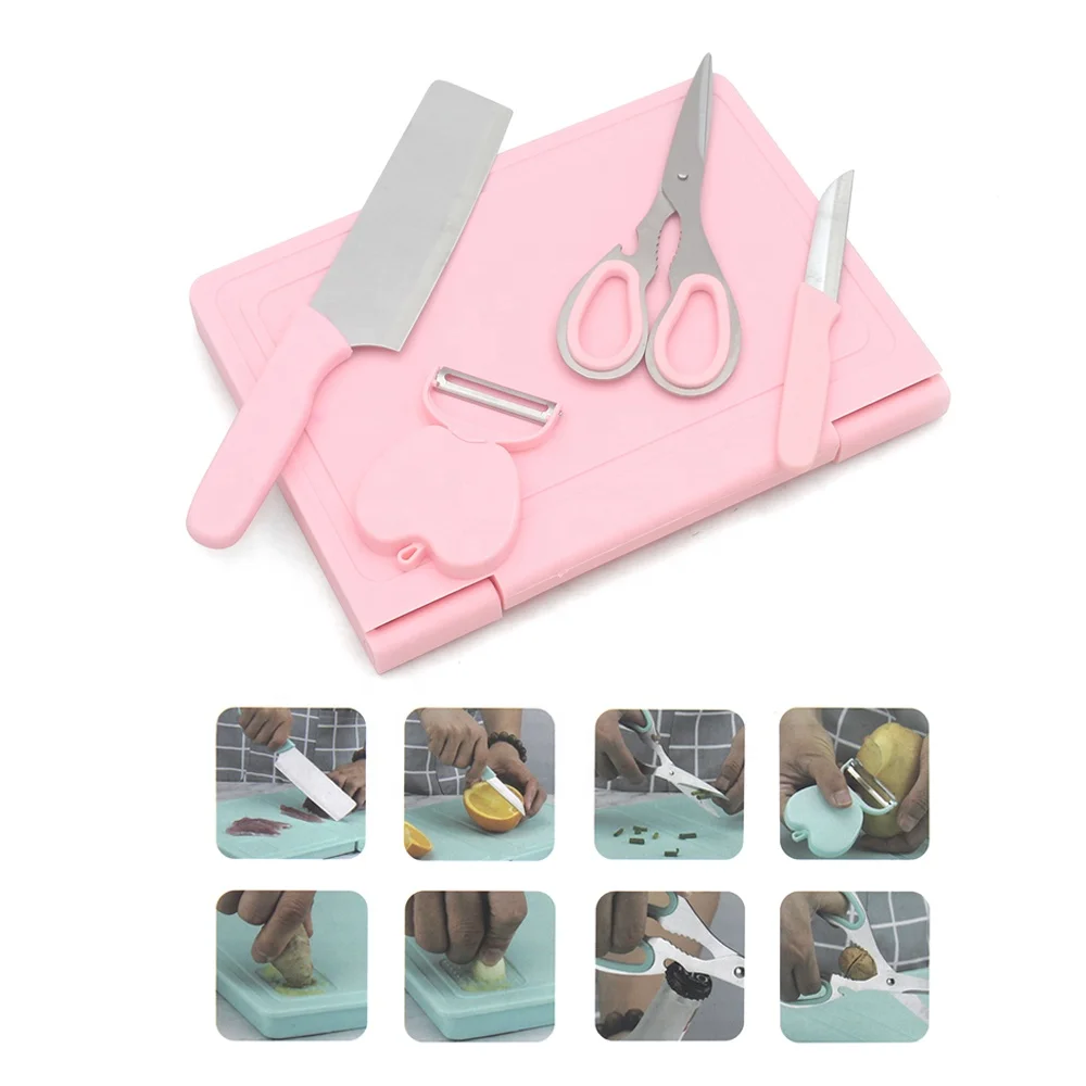 PP Plastic Cutting Board Set for Kitchen for Chopping Vegetables Fruits Includes Knife Peeler Scissors Great for Camping Tools