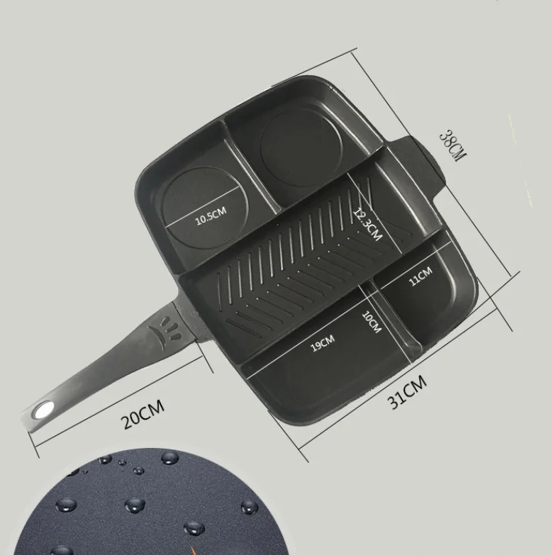 No-stick Aluminum magic frying pan multifunctional Divided 5 in 1 grill oven pan