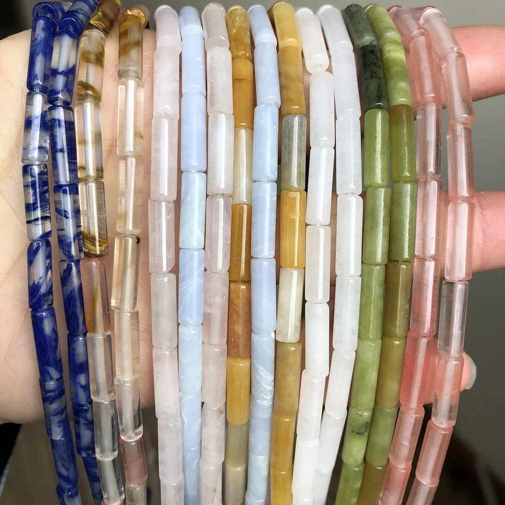 4*13mm Natural Stone Cylinder String Round Barrel Long Straight Pipe DIY Bead Powder Imperial Stone Loose Beads Jewelry Making