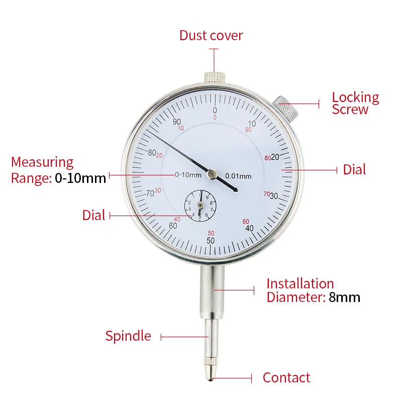 Dial Indicator Gauge 0-10mm Meter Precise 0.01mm Resolution Concentricity Test Mesure Instrument Tool Dial Gauge Indicator