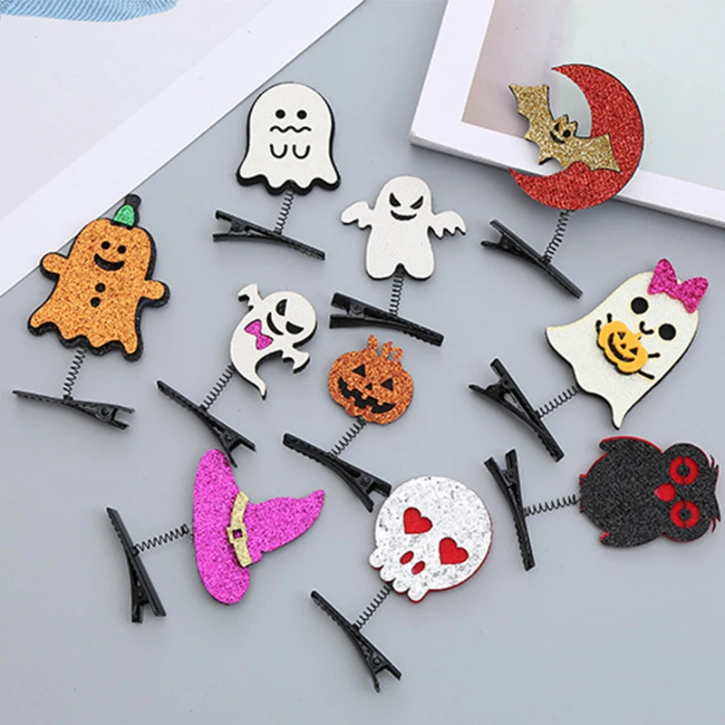 Dvacaman Halloween Party Fashion Luxury Glitter Ghost Hair Pin Hair Barrette Skull Cute Hair Clip For Girl Accessories Festival