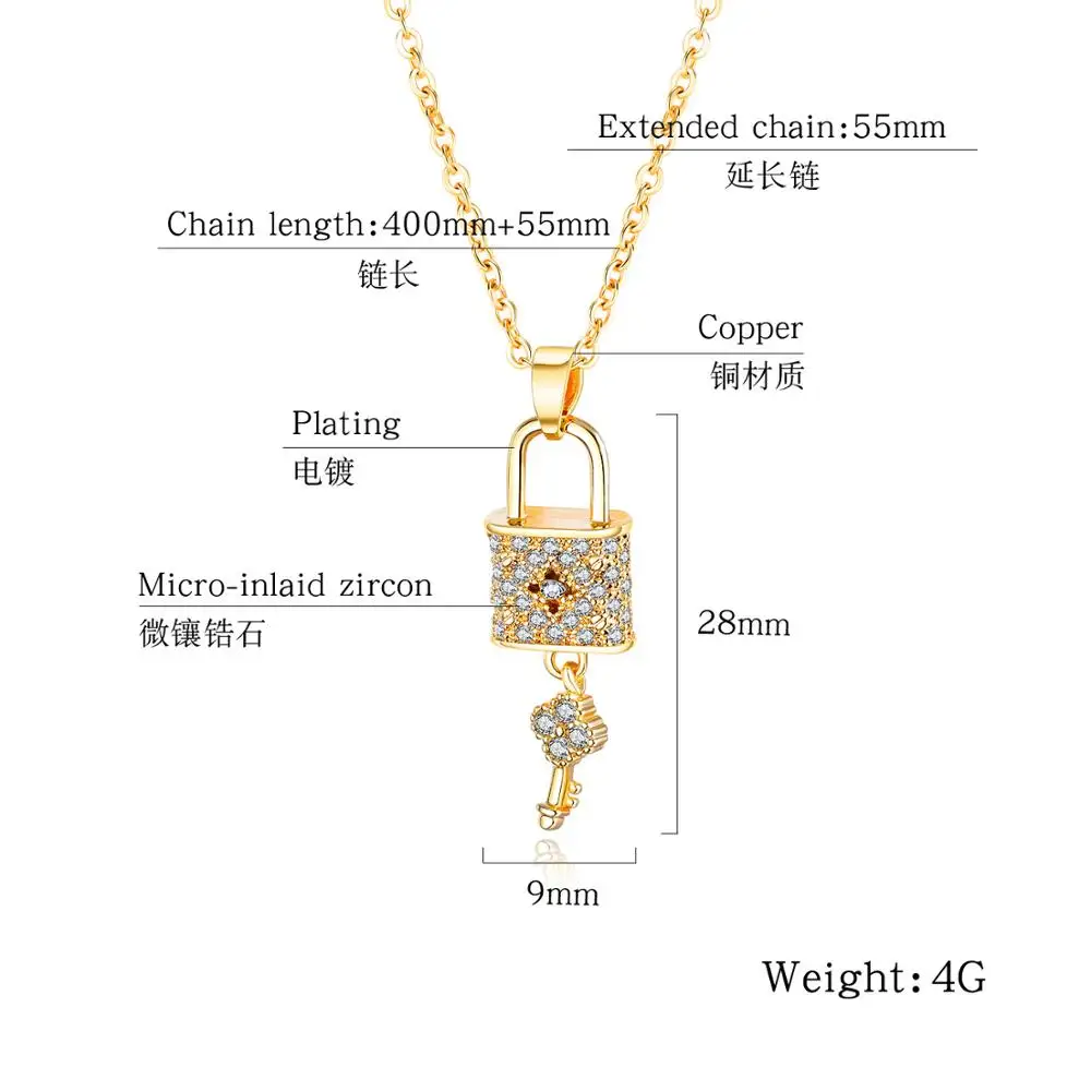 New Arrival Padlock Necklace Copper Plating Silver Gold Lock Choker With CZ Padlock,Key Jewelry Necklace Choker for Girl friend
