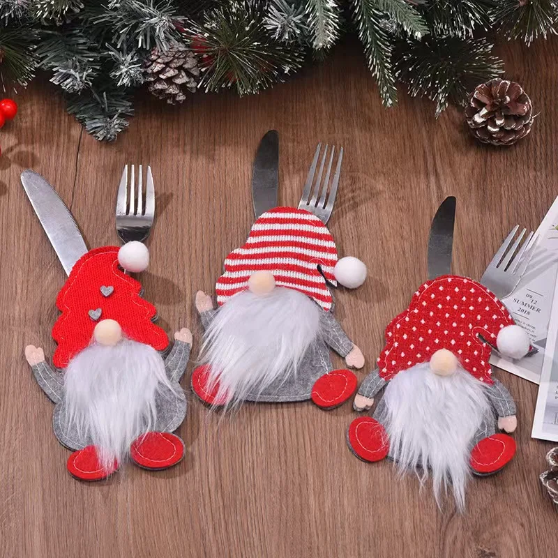 Wholesale factory price lovely and cheap decorative christmas cutlery knife and fork bags