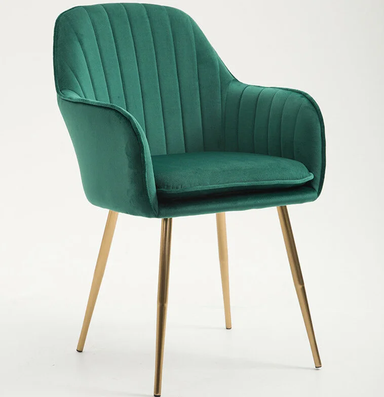 Уникальный дизайн бесплатный образец Высококачественная кухонная мебель подлокотник металлические ножки и бархатный обеденный стул с подлокотниками из зеленой