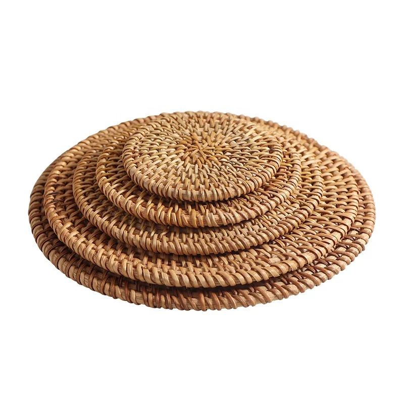 8 cm 10cm 18cm Vietnam  Hand Craft Raw Rattan Vine Dishes Cup Anti-Heat Dinnerware Holder Mat Coaster