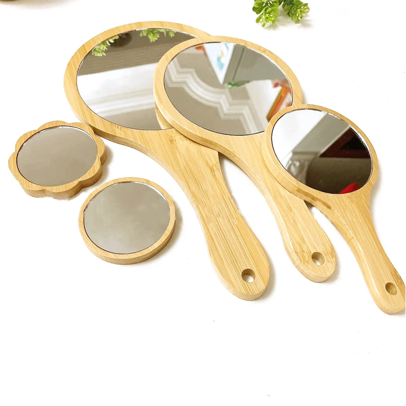 High Quality Eco-friendly Bamboo Wood Pocket Mirror Makeup Hand Mirror Dressing Mirror Gift Item Beauty Cosmetic tools