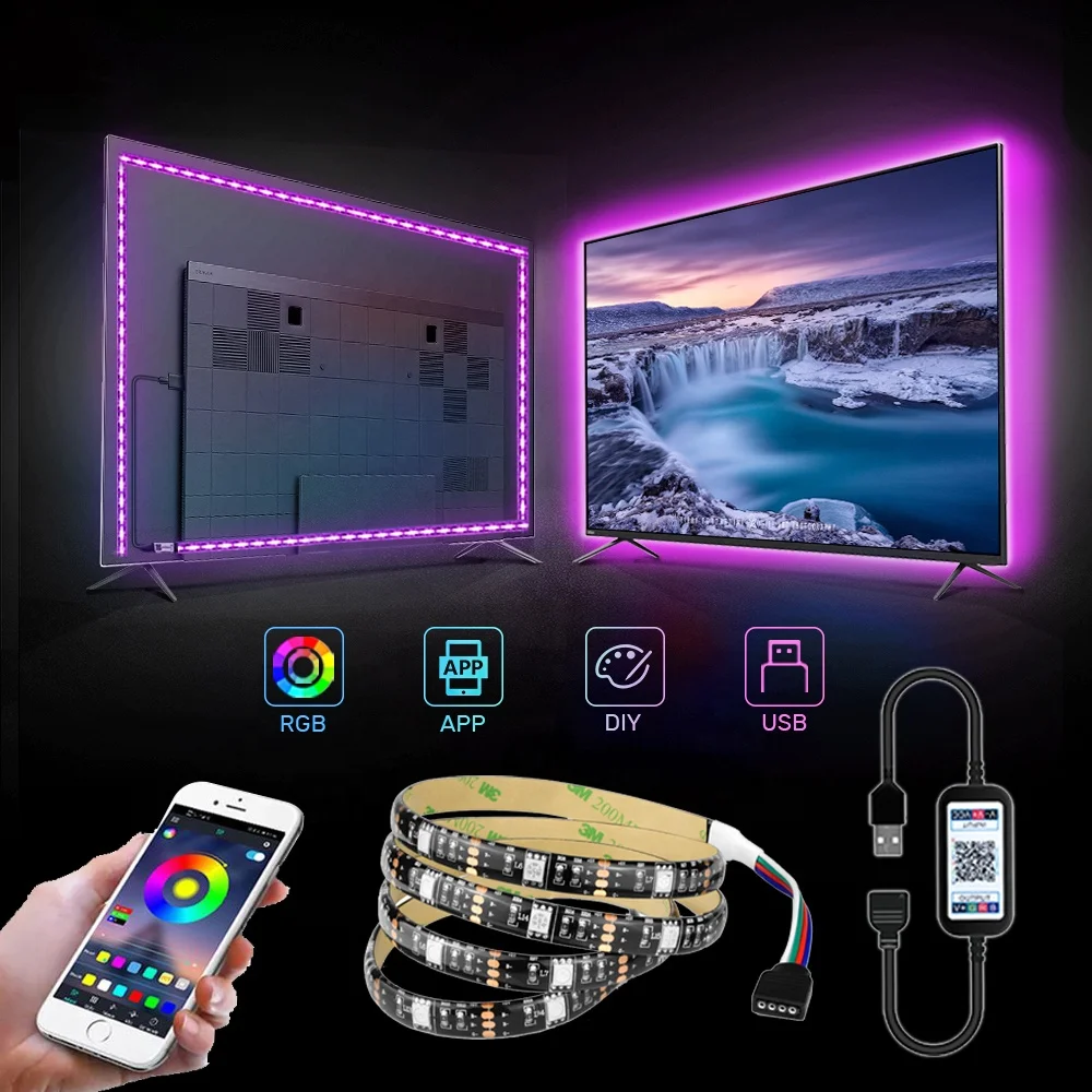  USB СВЕТОДИОДНАЯ лента SMD 5050 RGB цветная гибкая светодиодная 5 в постоянного тока водонепроницаемая с приложением для подсветки