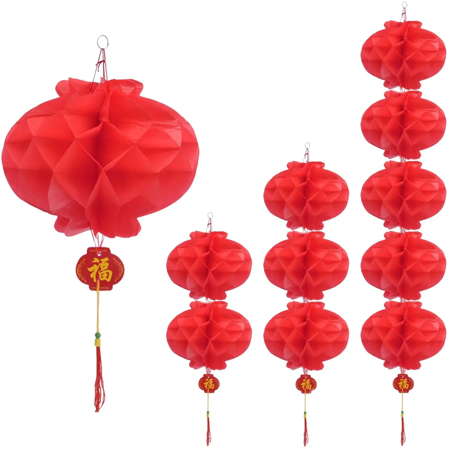 
Traditional Honeycomb Red Paper Hang Lantern for Chinese Spring Festival new year celebration wedding event party eid decoration 