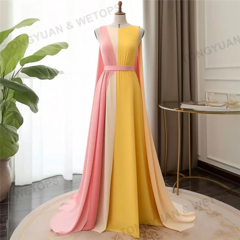 New Arrived Womens Plus Size Clothing Elegant Contrasting Color Cape Free Size Floor-Length Pleated Dress For Women