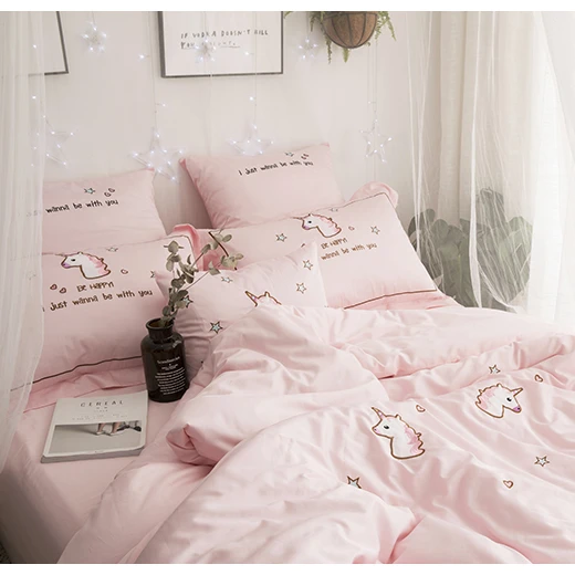 100%  cotton print fabric 4 piece single beddIng sets bedsheet cover with pillow set for home textile