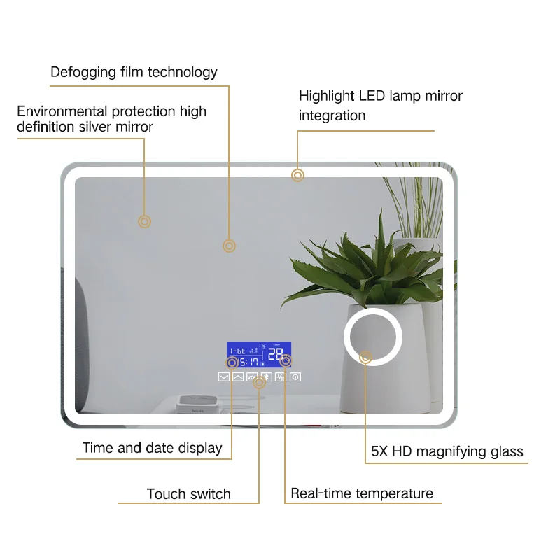 Factory Direct Touch Screen Bathroom Smart Bluetooth Speaker LED Mirror with Light magnifying Mirror