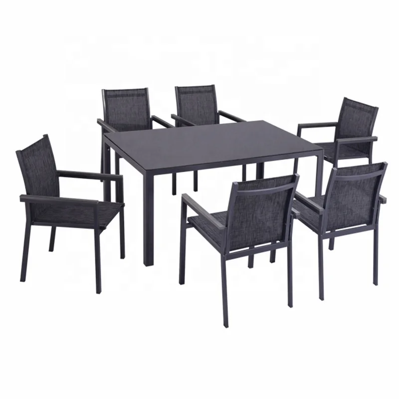 Hot Sale Professional OEM Factory Waterproof Patio Furniture Glass With Spray Stone Table Top Dining Set