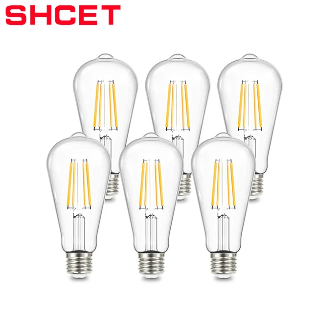 Ретро винтажная модель светодиодной лампы накаливания ST64 4 Вт 6 8 E27 Базовая прозрачная стильная декоративная лампа Эдисона с прозрачным стеклянным