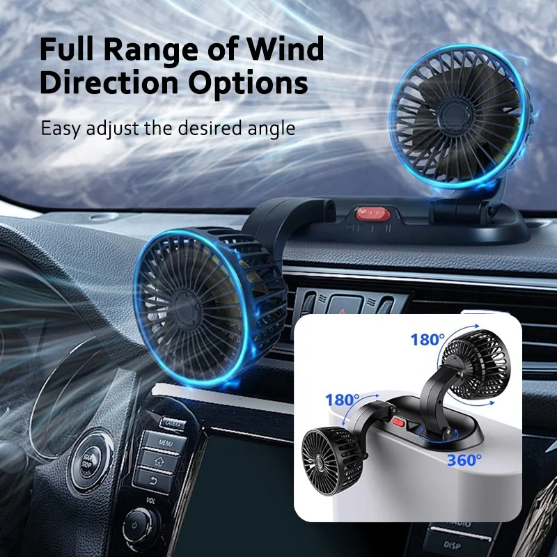 Car Fan Dual Head USB Fan  Portable Vehicle Cooling Fan 360 Rotation for Car Dashboard, SUV/RV/Truck/Sedan/Office USB Powered