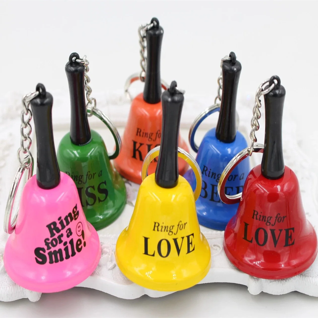 Factory Wholesale Custom Logo Party Valentines Gift Novelty Funny Metal Ring For Kiss Beer Love and Hug Bell