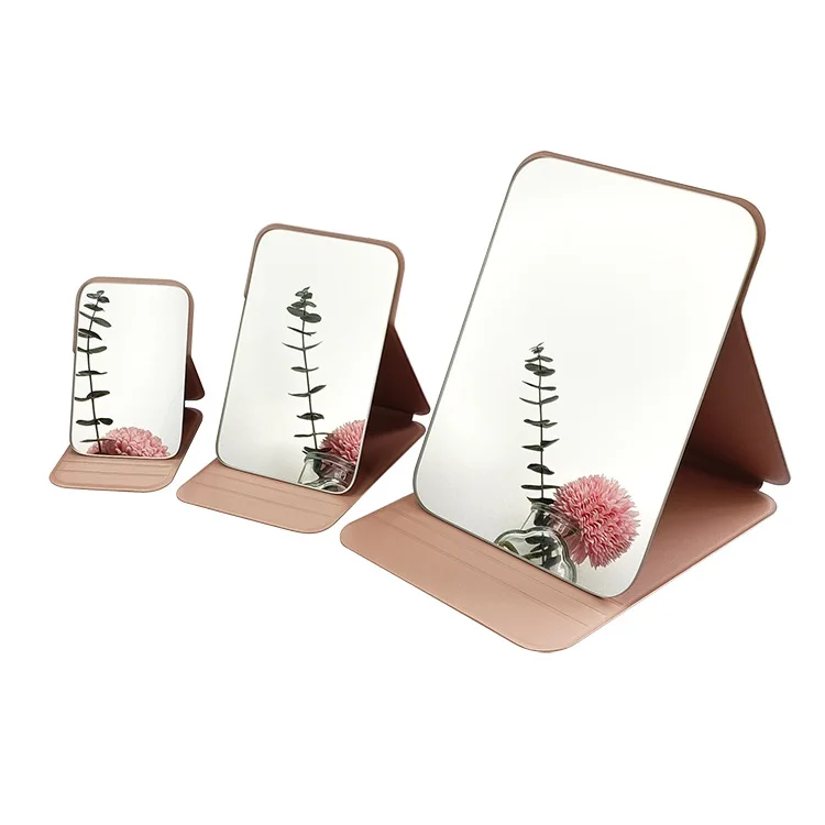 Luma New arrival PU Leather Stand Up Desktop Folding Makeup Mirror Table Mirror Travel gift Cosmetic Mirror