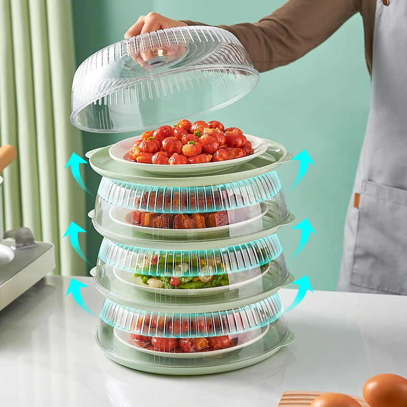 New Design Table Food Cover Plate Dust Proof Insulation Round Food Cover Multi-layer Clear Plastic Vegetable Cover