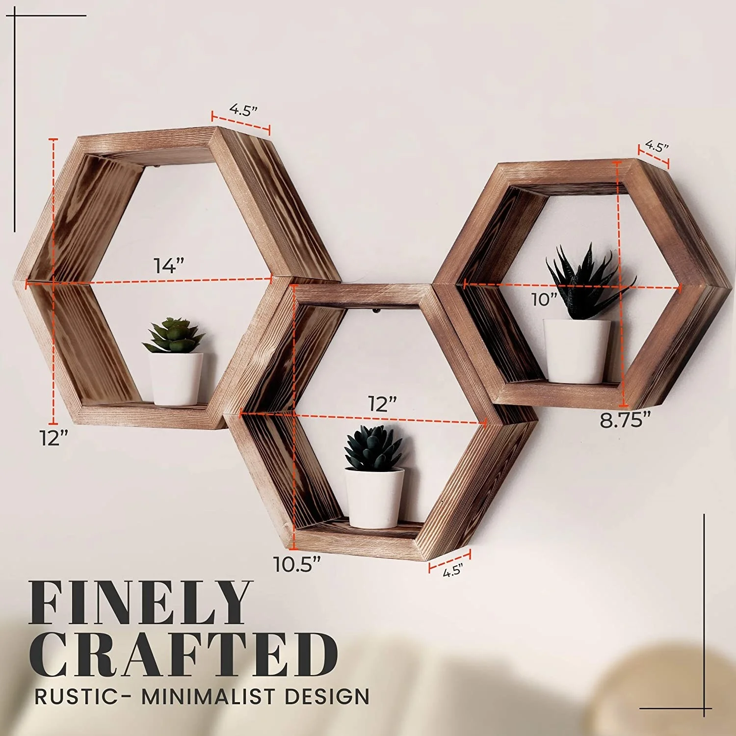 Hexagon Floating Shelves Set of 3 Boho Wall Decor Geometric Hexagon Shelves Wooden Honeycomb Succulent Plant Shelf