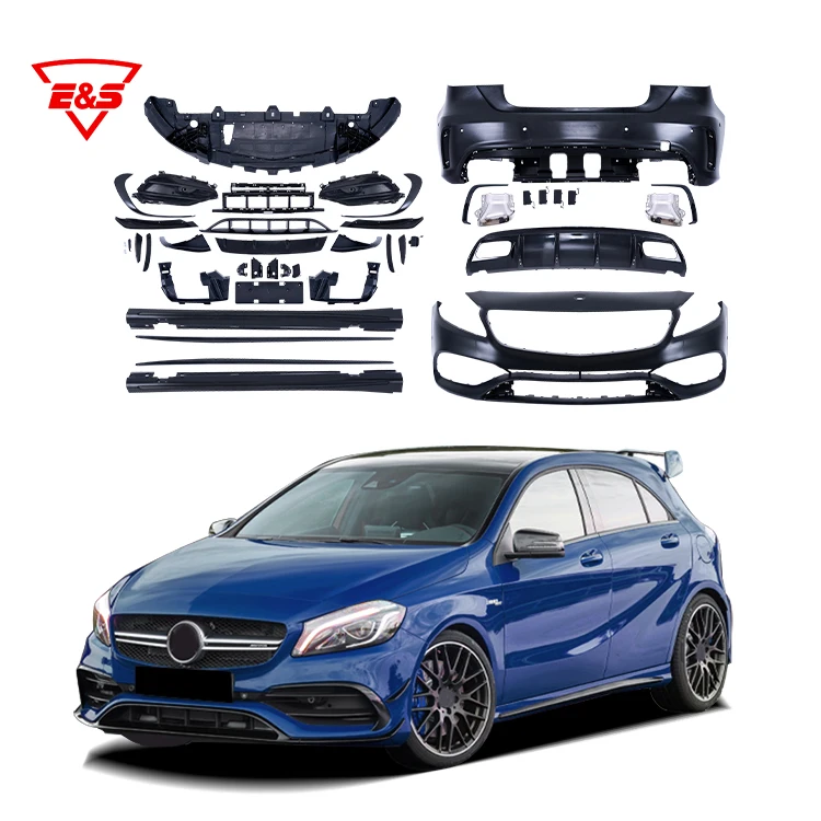 A45 AMG Body Kit For Mercedes Benz A Class W176 Front Rear Bumper Side Skirts Front Lip Rear Diffuser Bodykit