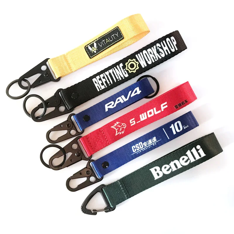 Factory Custom Wholesale High Quality Fabric Car Brand Logo Keyring Embroidery Keychain With Lanyard Tag