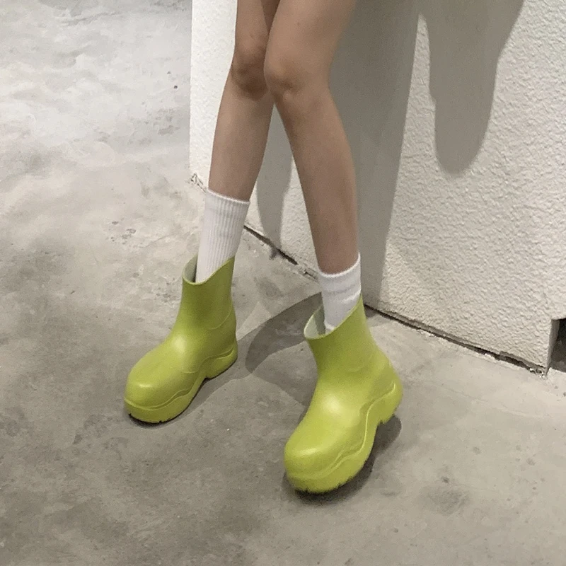 Fashion rain boots non-slip water shoes waterproof platform Fur ankle boots women hunting shoes fishing shoes